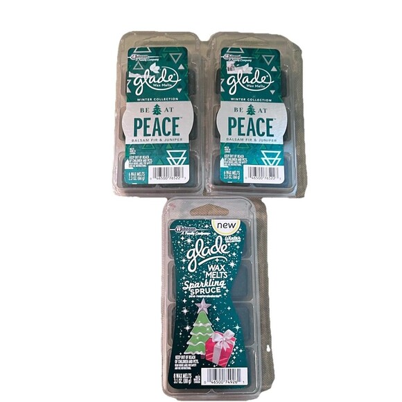3 Packs of 6 Each NEW Glade “Sparkling Spruce" & "Be at Peace"  Wax Melts Green - Picture 1 of 5
